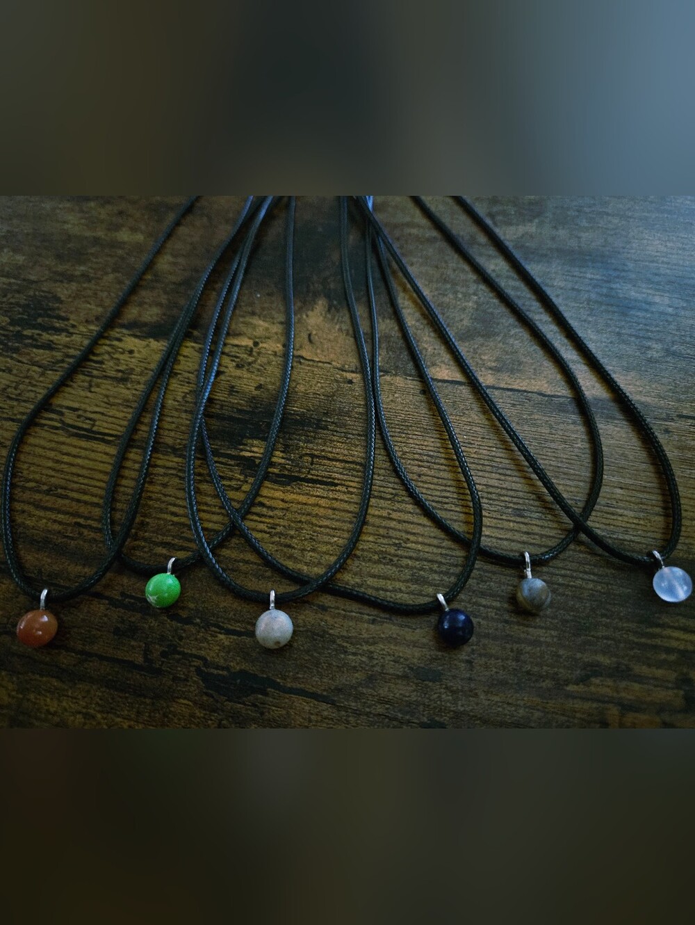 Handmade Black Cord Necklace with Color Gemstones Pendant -set